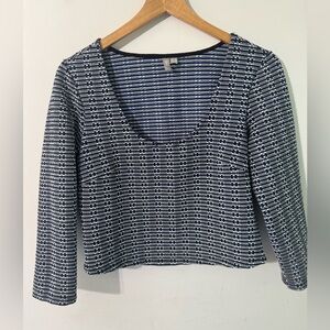 ASOS Navy White black Textured cropped 3/4 sleeve shirt size 8 medium